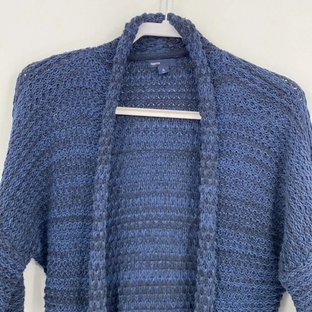 Gap Kids Open Front 3/4 Sleeve Knit Cardigan Sweater Marled Blue Black Size L 10